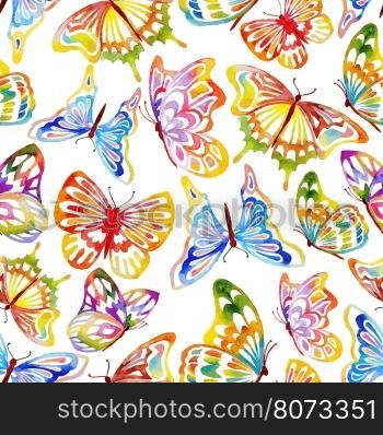 Abstract Seamless Waterclor Butterfly Pattern. Hand Drawn Illustration.. Watercolor Butterfly Pattern