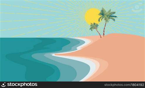 Abstract seashore and palm trees, minimalism style illustration.
