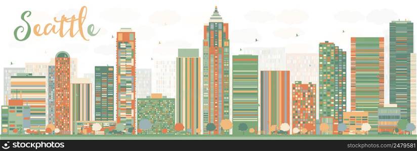 Abstract Seattle City Skyline with Color Buildings. Vector Illustration. Business Travel and Tourism Concept with Modern Buildings. Image for Presentation, Banner, Placard and Web Site.