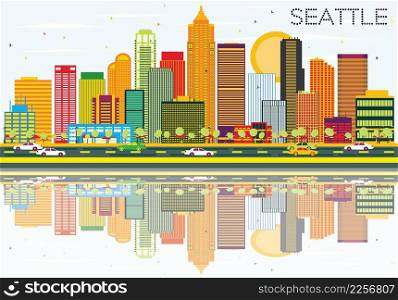 Abstract Seattle Skyline with Color Buildings and Reflections. Vector Illustration. Business Travel and Tourism Concept with Modern Architecture. Image for Presentation Banner Placard and Web Site.