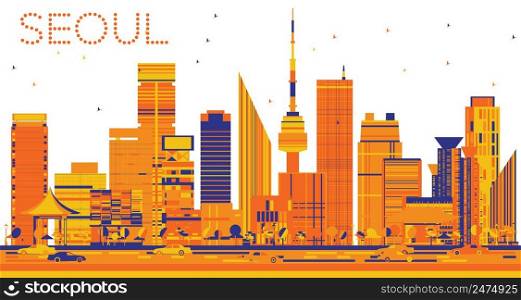 Abstract Seoul Skyline with Color Buildings. Vector Illustration. Business Travel and Tourism Concept with Modern Buildings. Image for Presentation Banner Placard and Web Site.