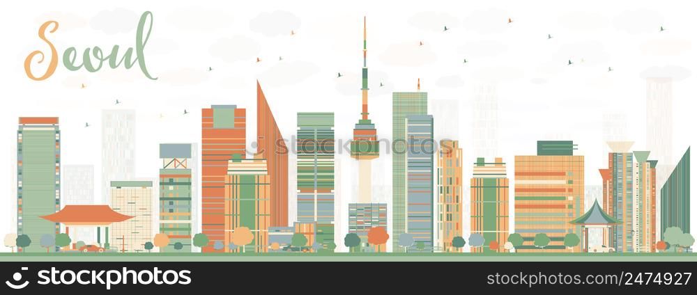 Abstract Seoul Skyline with Color Buildings. Vector Illustration. Business Travel and Tourism Concept with Modern Buildings. Image for Presentation Banner Placard and Web Site.