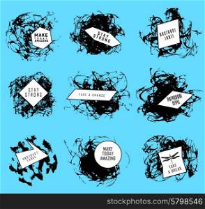 Abstract set of blobs, splash, labels on background