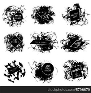 Abstract set of blobs, splash, labels on background