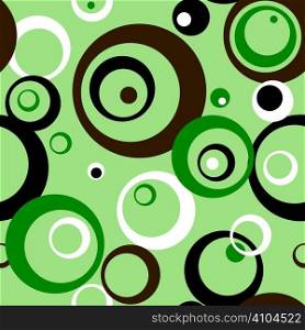 Abstract seventies style wallpaper design in green with different size circles