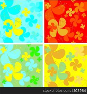 Abstract seventies style wallpaper with retro styling and four color variations