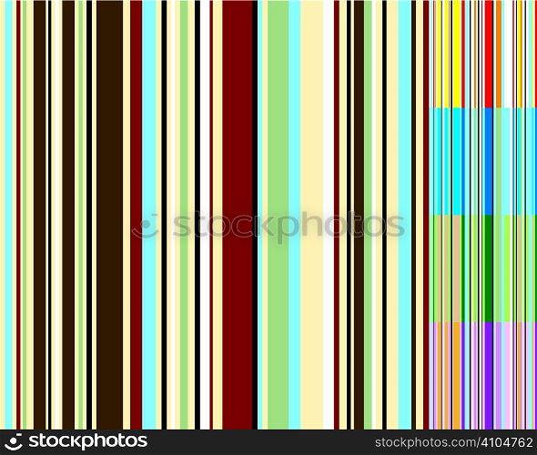 Abstract seventies wallpaper design with five color variations all with vertical stripes that tile seamlessly