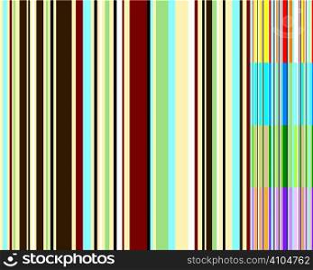 Abstract seventies wallpaper design with five color variations all with vertical stripes that tile seamlessly