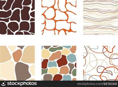 Abstract shape squares. Isolated seamless pattern set. Loopable swatch collection. Print textile template.. Abstract shape seamless pattern set.
