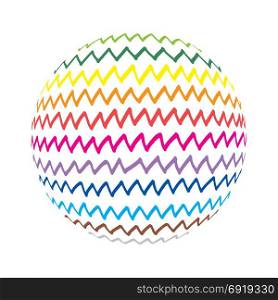 Abstract shape with colorful zigzag lines pattern on white background, vector