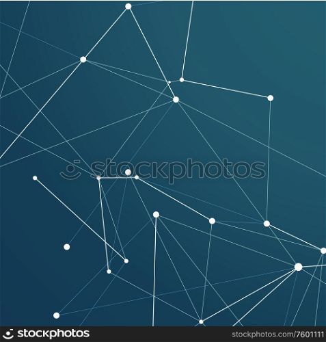 Abstract shapes background and technology network design. Atomic, science and molecular vector pattern on dark background.. Abstract shapes background and technology network design.