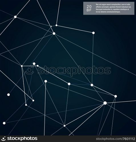 Abstract shapes background and technology network design. Atomic, science and molecular vector pattern on dark background.. Abstract shapes background and technology network design.