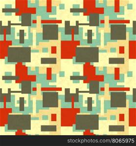 Abstract shapes in retro colours, seamless pattern