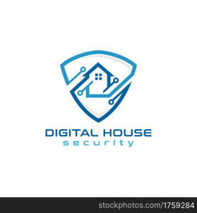 Abstract Shield Combined with House and Digital Element Logo Design. Usable for Building Business, Tech and Security Company. Graphic Design Element.