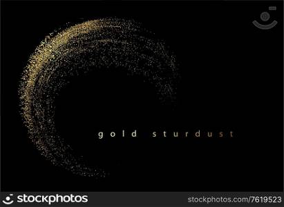 Abstract shiny color gold design element with glitter effect on dark background. Fashion sequins for voucher, website and advertising design. Abstract shiny color gold wave design element