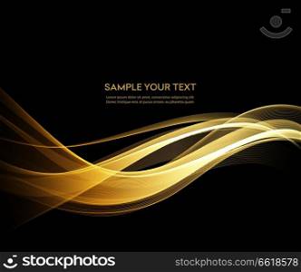 Abstract shiny color gold wave design element on dark background.. Abstract shiny color gold wave design element