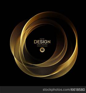 Abstract shiny color gold wave design element on dark background.. Abstract shiny color gold wave design element