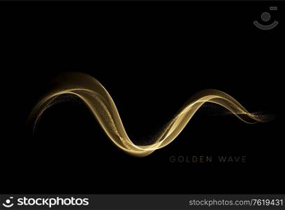 Abstract shiny color gold wave design element with glitter effect on dark background. Vector illustration EPS10. Abstract shiny color gold wave design element with glitter effect on dark background. Vector illustration