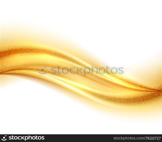 Abstract shiny color gold wave design element with glitter effect on white background. Fashion sequins for voucher, website and advertising design. Abstract shiny color gold wave design element