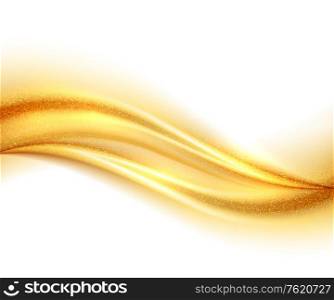 Abstract shiny color gold wave design element with glitter effect on white background. Fashion sequins for voucher, website and advertising design. Abstract shiny color gold wave design element