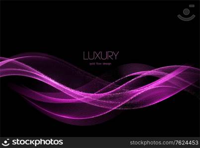 Abstract shiny color purple gold wave design element on dark background. Fashion motion flow design for voucher, website and advertising design. for cosmetic gift voucher. Abstract shiny color purple gold wave design element