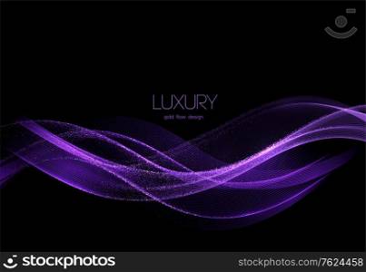 Abstract shiny color purple gold wave design element on dark background. Fashion motion flow design for voucher, website and advertising design. for cosmetic gift voucher. Abstract shiny color purple gold wave design element