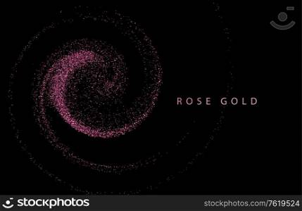 Abstract shiny color rose gold design element with glitter effect on dark background. Fashion sequins for voucher, website and advertising design. Abstract shiny color rose gold wave design element