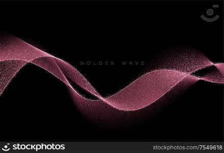 Abstract shiny color rose gold wave design element with glitter effect on dark background. Fashion sequins for voucher, website and advertising design. Abstract shiny color gold wave design element