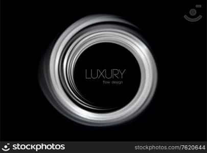 Abstract shiny color silver swirl design element on dark background. Fashion motion flow design for voucher, website and advertising design for cosmetic gift voucher. Abstract shiny color silver wave design element