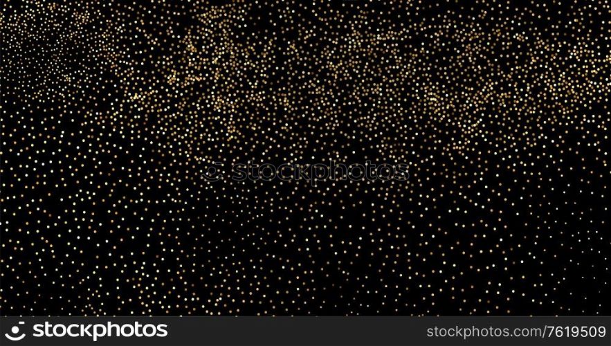 Abstract shiny glitter overlay design element. Gold stardust on dark background. Noise grainy particles. Christmas confetti. Abstract shiny glitter overlay design element. Vector