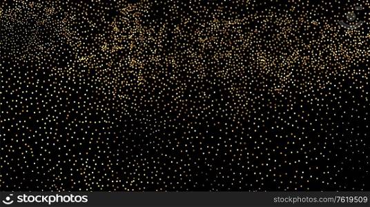 Abstract shiny glitter overlay design element. Gold stardust on dark background. Noise grainy particles. Christmas confetti. Abstract shiny glitter overlay design element. Vector