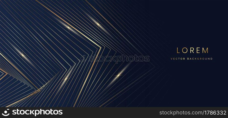 Abstract shiny gold lines pattern on dark blue background luxury style with copy space for text. Vector illustration