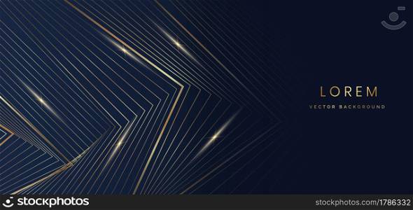Abstract shiny gold lines pattern on dark blue background luxury style with copy space for text. Vector illustration