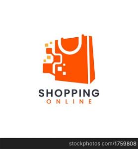 Abstract Shopping Bag Combined with Digital Tech Element Logo Design. Graphic Design Element.