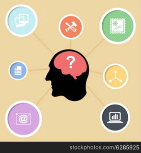 Abstract silhouette of a man&apos;s head with communications. Basis for infographics. Vector illustration