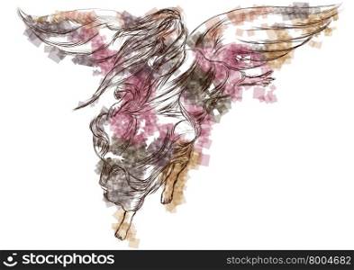 abstract silhouette of angel isolated on white background