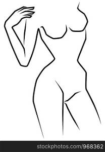 Abstract silhouette of woman, slimness part female body, black over white hand drawing vector artwork