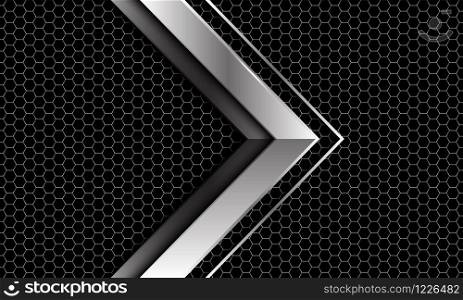 Abstract silver arrow direction on dark hexagon mesh design modern luxury futuristic background vector illustration.