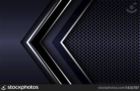 Abstract silver black arrow direction with dark grey circle mesh design modern luxury futuristic background vector illustration.