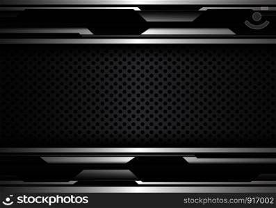 Abstract silver black futuristic with metal circle mesh pattern design modern futuristic technology background vector illustration.