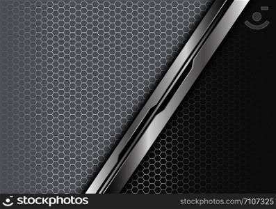 Abstract silver black line overlap on grey with hexagon mesh light design modern futuristic technology background vector illustration.