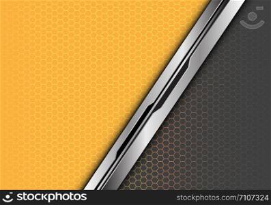 Abstract silver black line overlap on yellow grey with hexagon mesh light design modern futuristic technology background vector illustration.