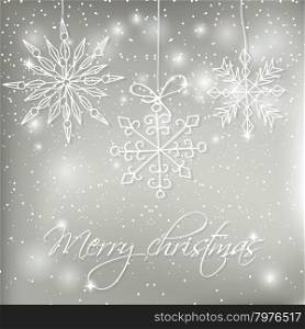 Abstract silver christmas card with hand drawn snowflakes. Christmas Snowflake on abstract background. Christmas card design. Christmas poster, t-shirt or web design with snowflake