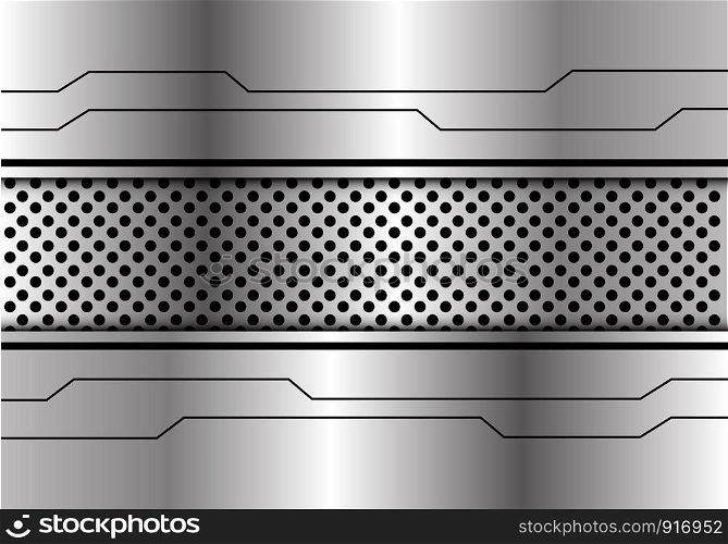 Abstract silver circle mesh banner with black line circuit design modern technology futuristic background vector illustration.