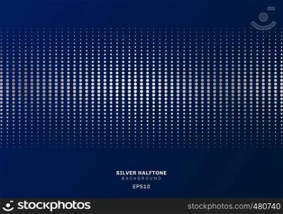 Abstract silver dots pattern halftone on dark blue background luxury style. Vector illustration