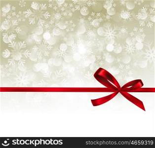 Abstract silver light background with red ribbon. Vector illustration Abstract christmas light background with red ribbon