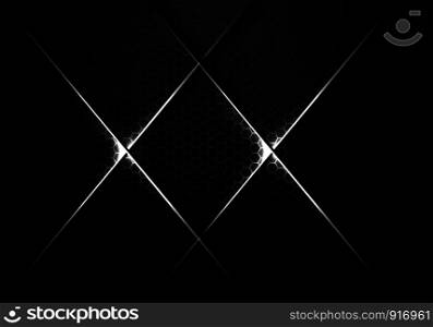 Abstract silver line cross on dark hexagon mesh design modern luxury futuristic background vector illustration.
