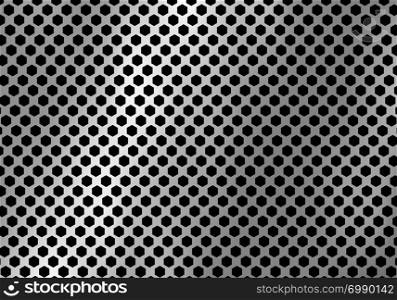 Abstract silver metal background made from hexagon pattern texture. Geometic black and white. Vector illustration