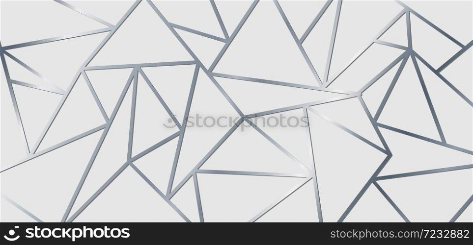 Abstract silver metallic join lines on white background. Geometric triangle gradient shape pattern. Luxury style. Vector illustration
