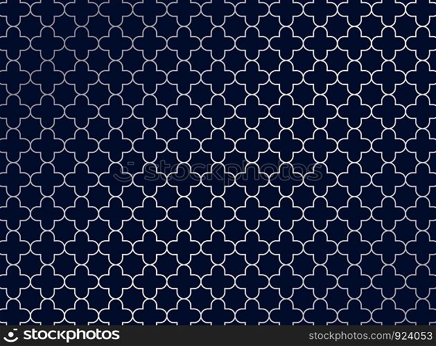 Abstract silver moroccan pattern on blue background. Hampton design. Vector illustration